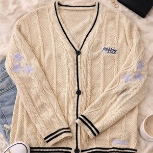 Taylor Swift Folklore Album Cable Knit Cardigan Cream Star Patch